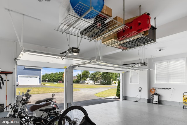 garage with a garage door opener