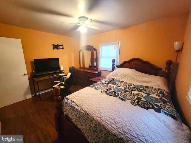 bedroom featuring wood-type flooring and ceiling fan