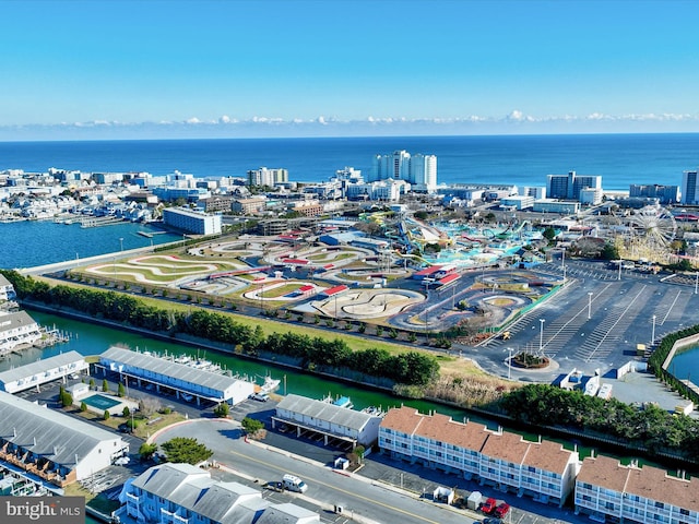 aerial view featuring a water view