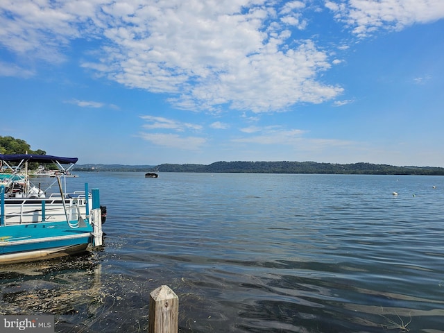 view of dock with a water view