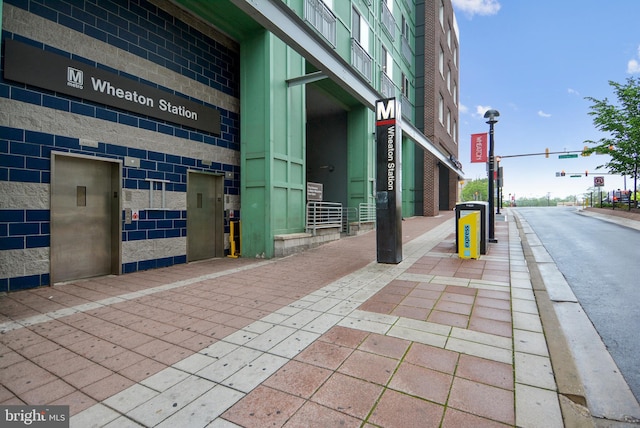 view of building exterior with elevator