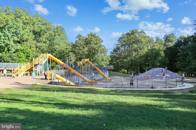 view of playground featuring a yard