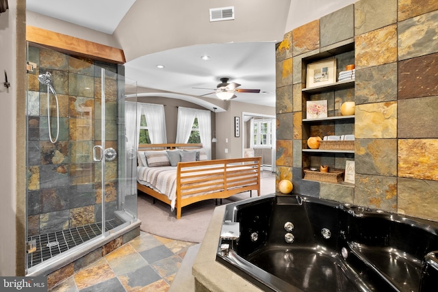 bedroom with lofted ceiling