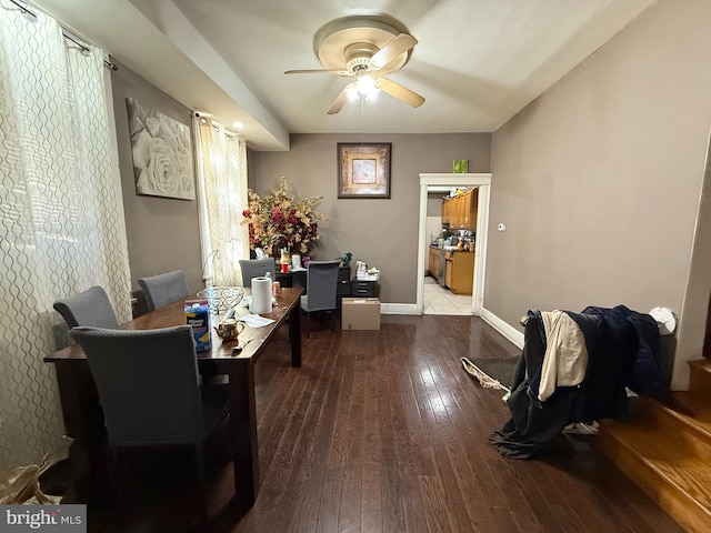 dining room featuring hardwood / wood-style flooring and ceiling fan