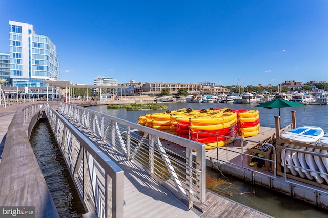 dock area featuring a water view