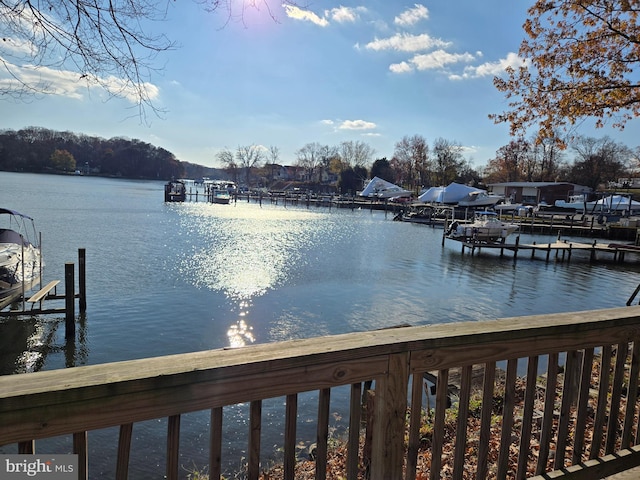 view of dock with a water view