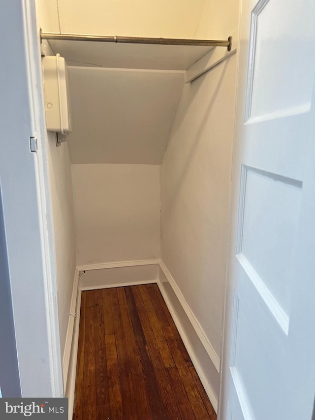 walk in closet with hardwood / wood-style floors