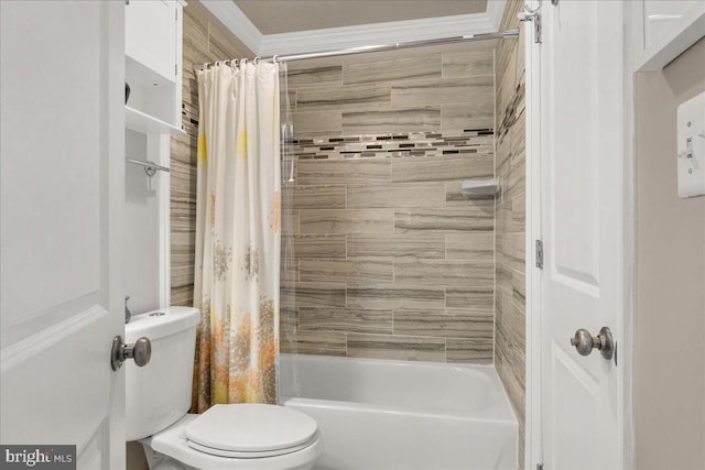 bathroom featuring shower / bath combination with curtain and toilet