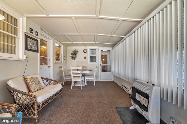 sunroom / solarium featuring a baseboard radiator and heating unit