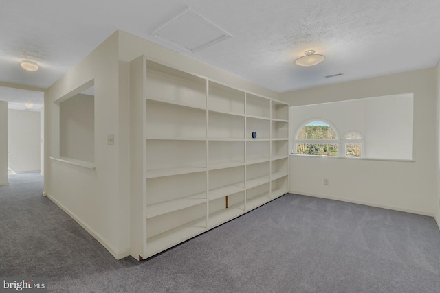 carpeted empty room featuring a textured ceiling