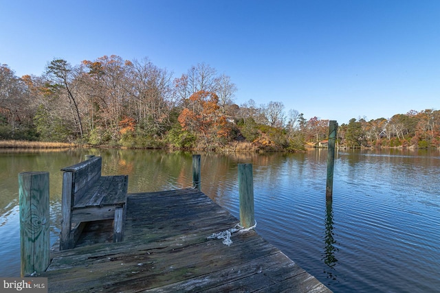 view of dock with a water view