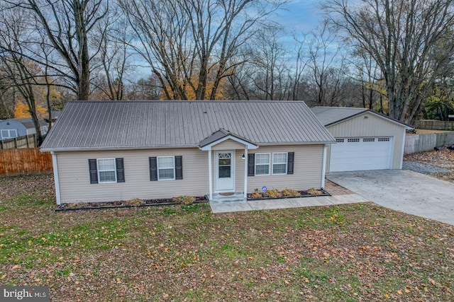 single story home with a garage