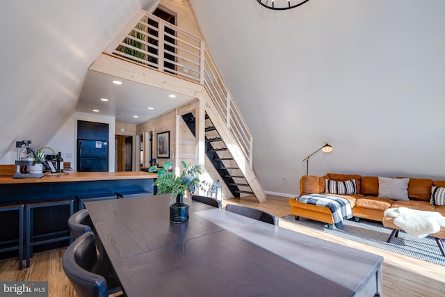 dining space with light wood-type flooring