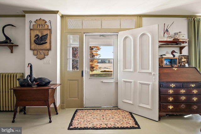 foyer with radiator heating unit