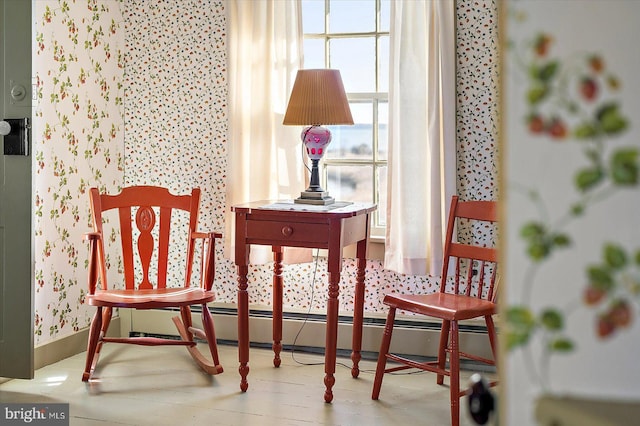 sitting room with a baseboard heating unit