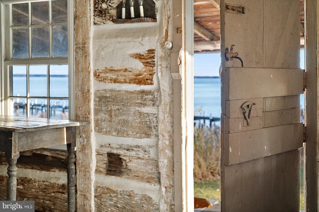 bathroom with a water view