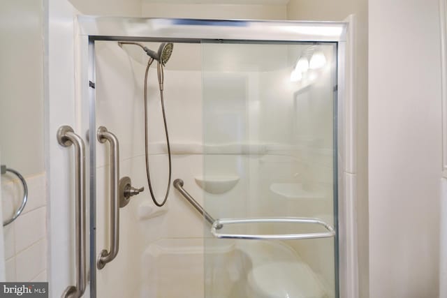 bathroom featuring a shower with door