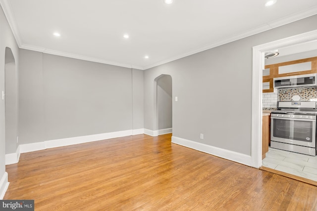 interior space featuring light hardwood / wood-style flooring and ornamental molding