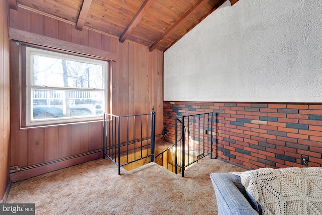 124 Club Rd, Pasadena, MD 21122 - bedroom with wooden ceiling, wooden walls, carpet, and a textured wall