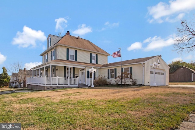 view of front of property with a front lawn and a porch