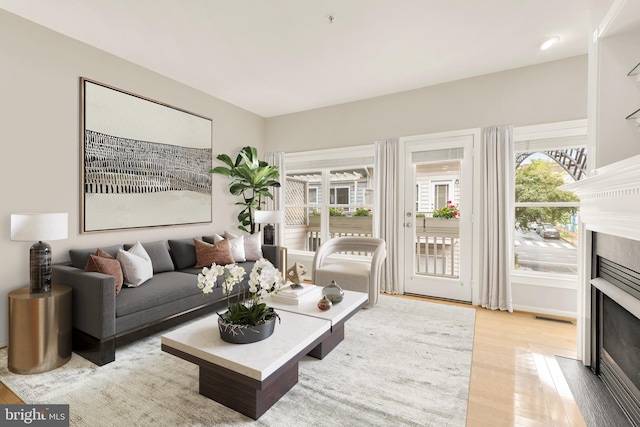 living room featuring light wood-type flooring