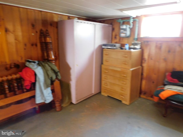 living area with wooden walls