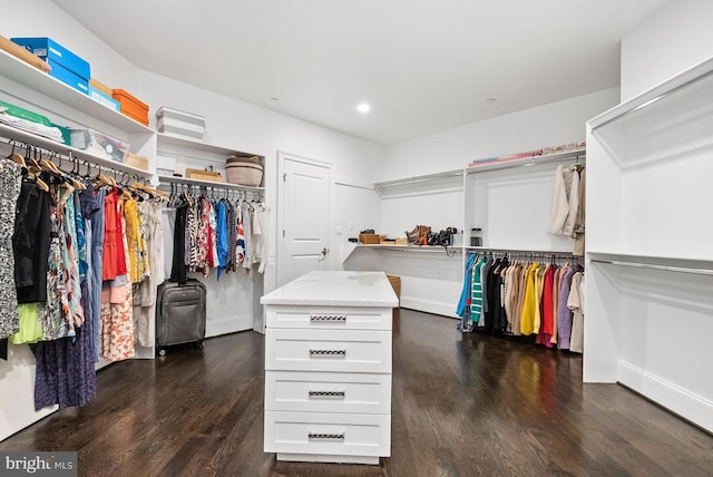 spacious closet with dark wood-type flooring