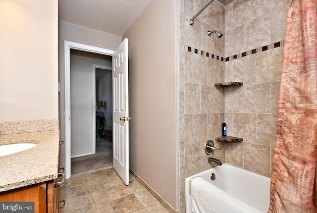 bathroom featuring shower / tub combo with curtain and vanity