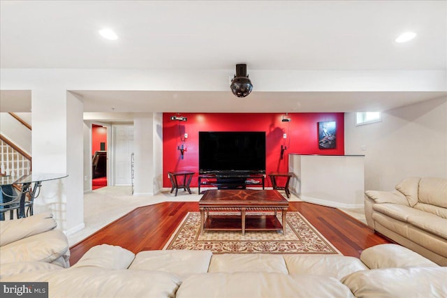 living room with hardwood / wood-style floors