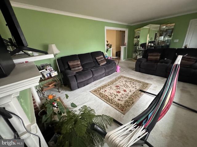 living room with ornamental molding