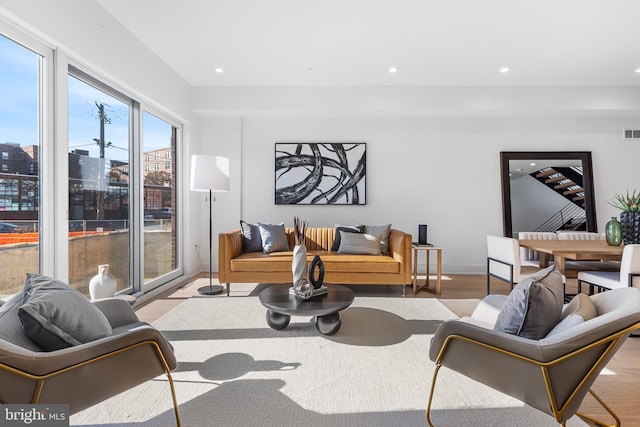 living room with light hardwood / wood-style floors