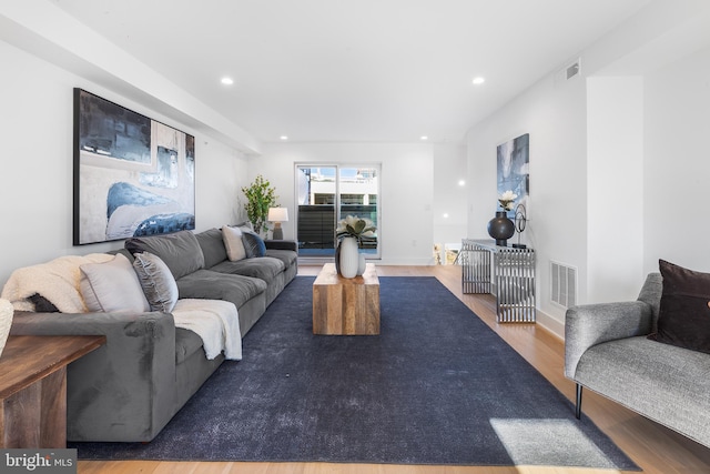 living room with dark wood-type flooring