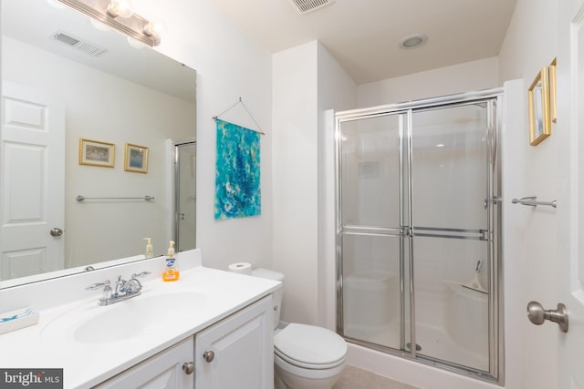 full bath featuring a shower stall, toilet, and visible vents