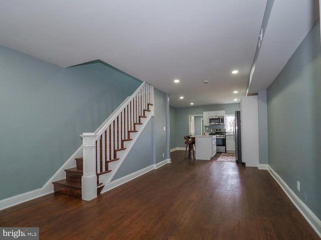 unfurnished living room with dark hardwood / wood-style floors