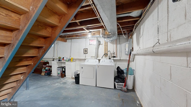 basement featuring separate washer and dryer