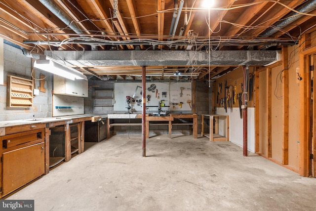 basement featuring a workshop area