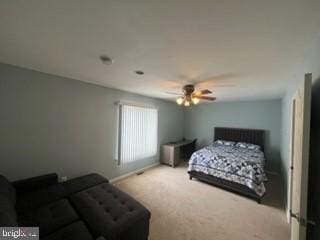 bedroom featuring carpet flooring and ceiling fan