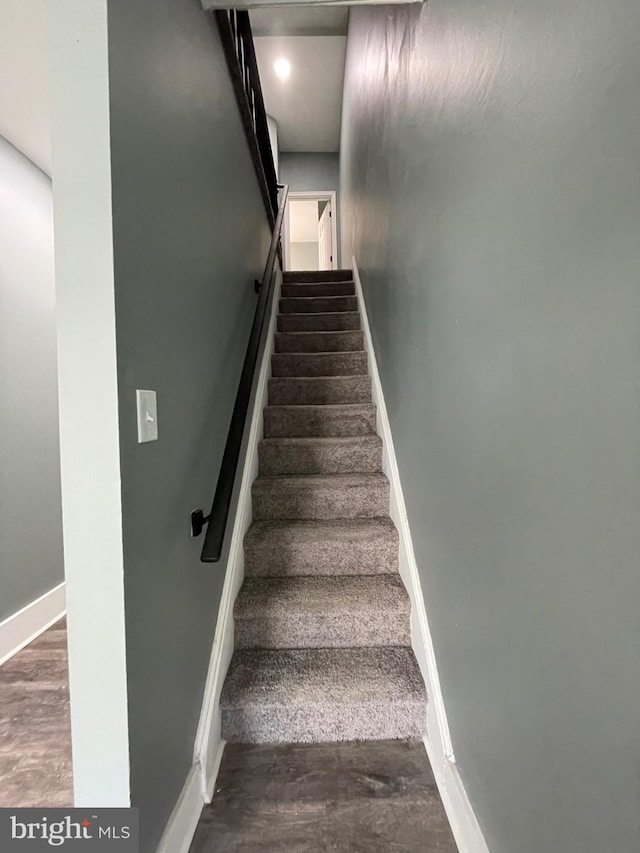 stairs with hardwood / wood-style flooring