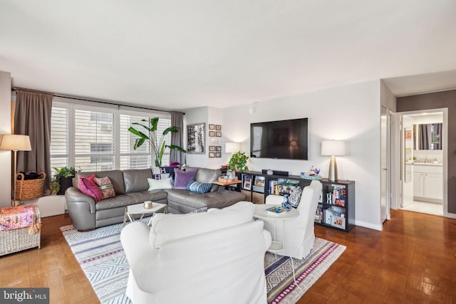 living room featuring dark hardwood / wood-style floors