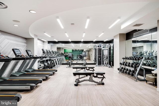 exercise room featuring hardwood / wood-style flooring