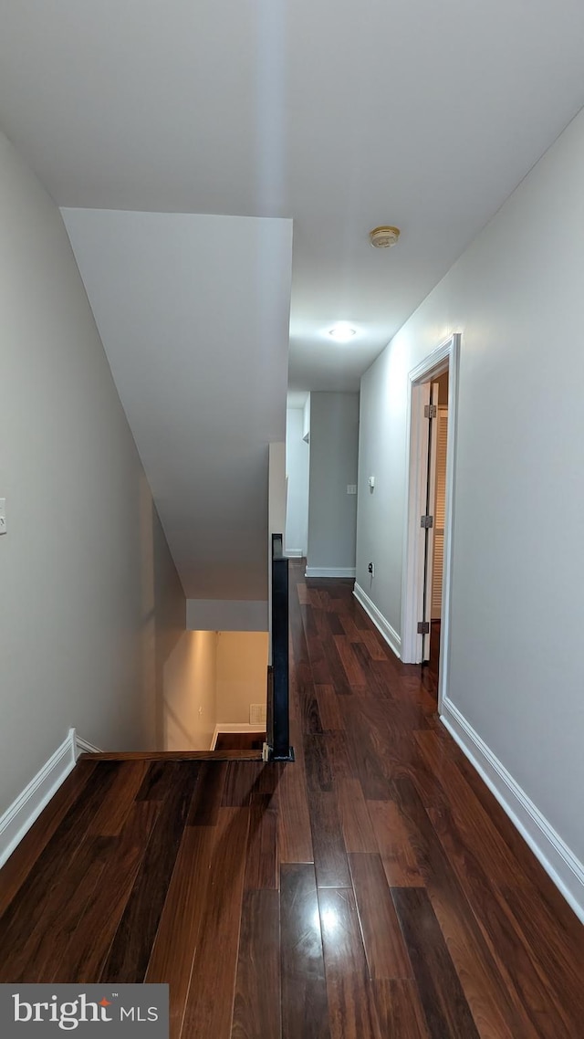 hallway with dark wood-type flooring