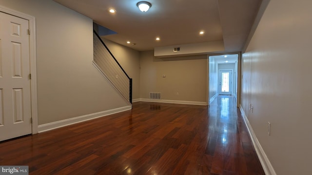 interior space with dark wood-type flooring