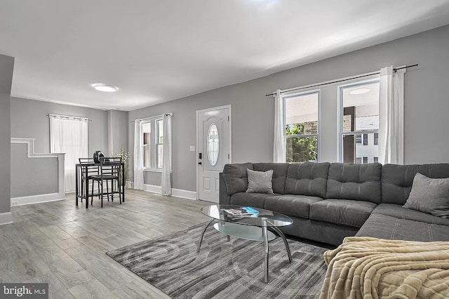 living room with light hardwood / wood-style floors