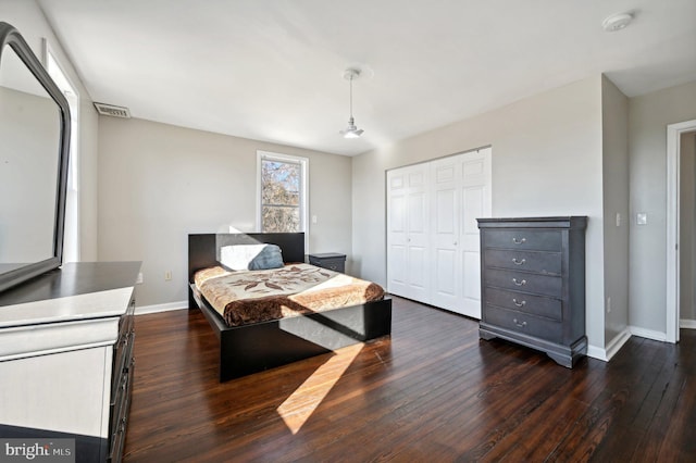 bedroom featuring a closet and dark wood-type flooring