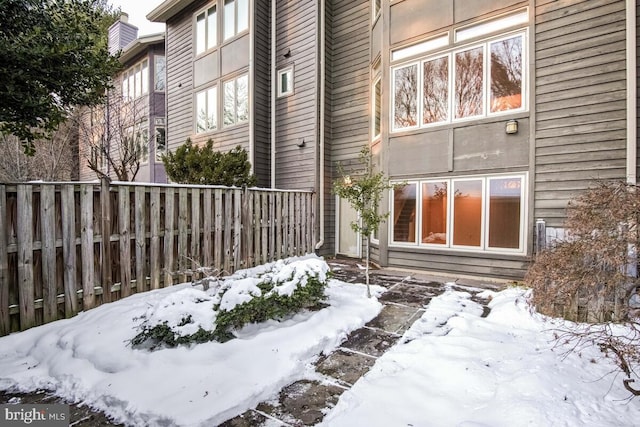 view of snow covered exterior