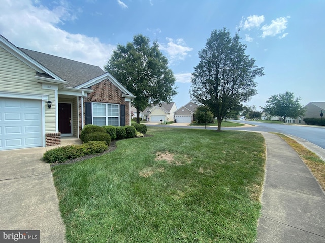 view of yard with a garage