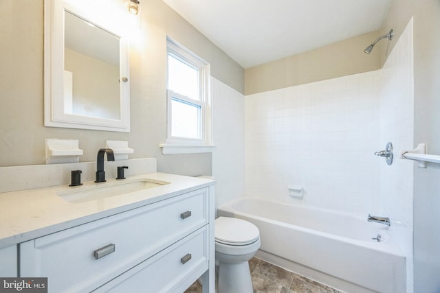 full bathroom featuring vanity, toilet, and shower / tub combination