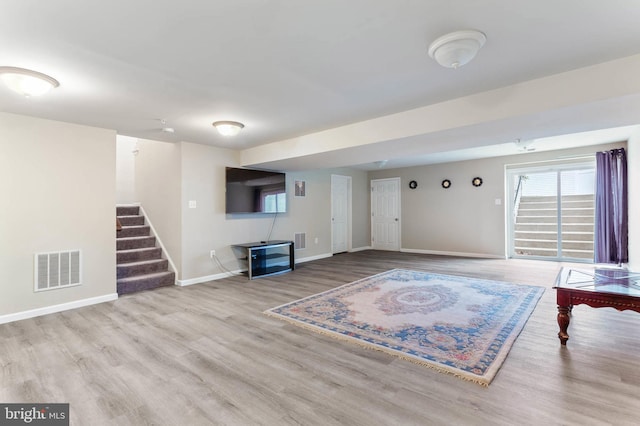 living room with light wood-type flooring