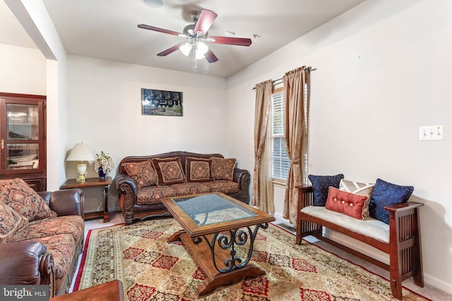 living room with ceiling fan