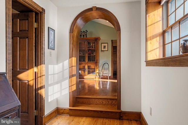 corridor featuring light wood-type flooring